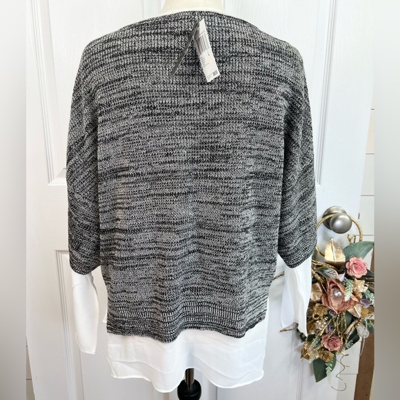 Chelsea & Theodore Sweater Grey Size L White Layered Top Semi Sheer Hem - Picture 13 of 14